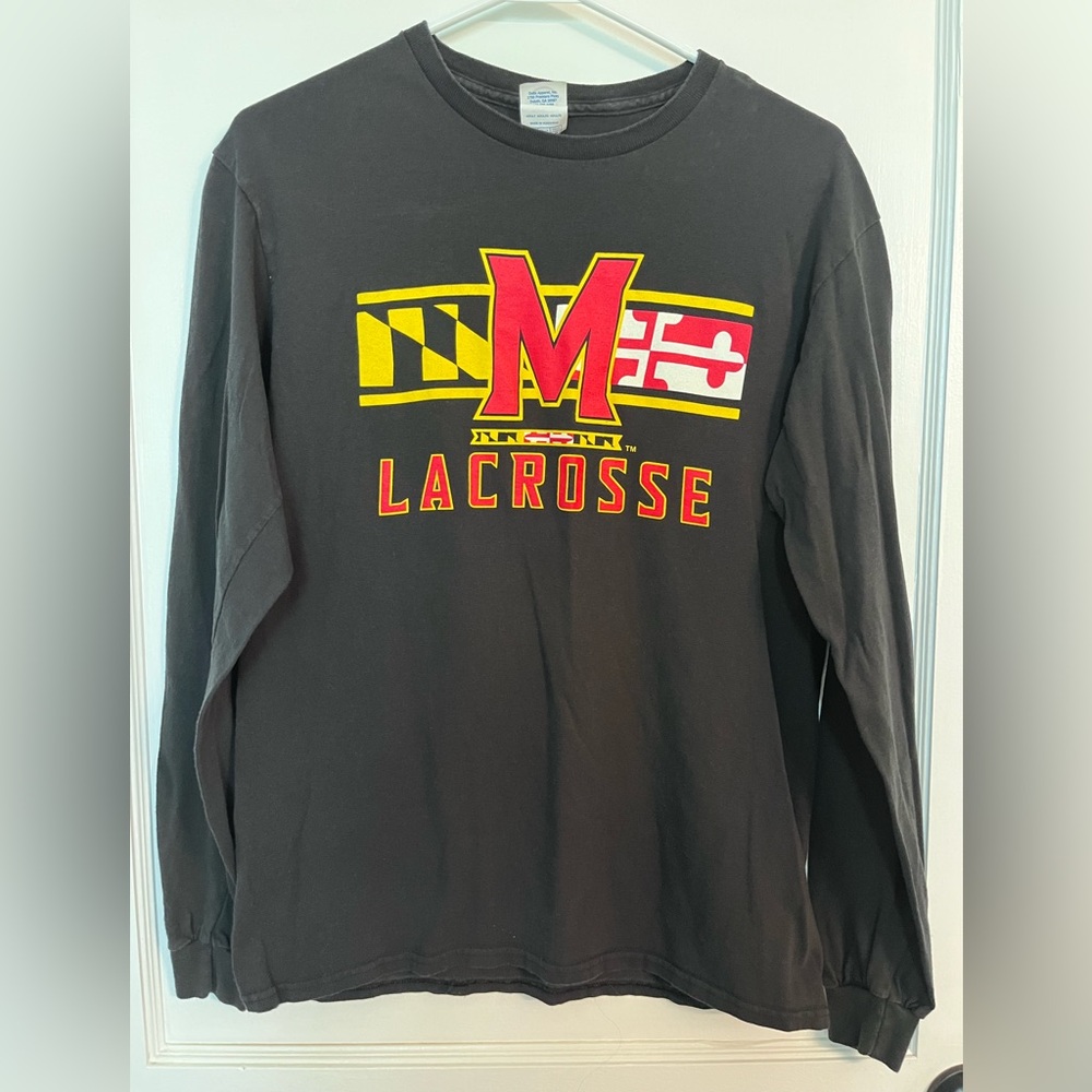 Maryland University Lacrosse Black long sleeve Shirt with Maryland state flag